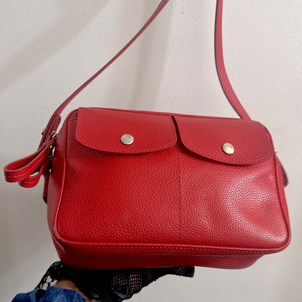 Longchamp Red Leather Le Foulonne Camera Crossbody Bag 10” x 6” - Picture 12 of 12